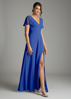 Azazie Kimber Bridesmaid Dresses Royal Blue A-Line Flounce Sleeve Chiffon Dress image6