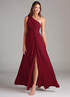 Azazie Brooke Bridesmaid Dresses Burgundy A-Line One Shoulder Chiffon Dress image3