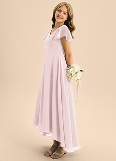 Azazie Induh Junior Blushing Pink A-Line Pleated Chiffon Dress image4