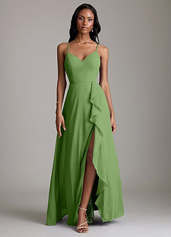 Azazie Naeem Bridesmaid Dresses Basil A-Line V-Neck Ruffle Chiffon Dress image1