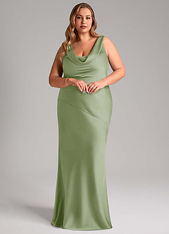 Azazie Rylina Bridesmaid Dresses Dusty Sage Mermaid Stretch Satin Dress image9