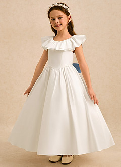 Azazie Clara Flower Girl Dresses Ivory Dusty Blue A-Line Bow Cotton Dress image4