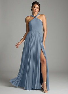 Azazie Afra Abiti da Damigella Abito A-Line in Chiffon Plissettato Blu Polveroso image1