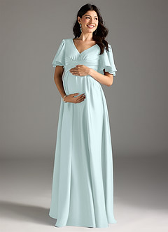 Azazie Verna Maternity Bridesmaid Dresses A-Line Ruched Stretch Satin Floor-Length Dress image3