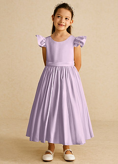 Azazie Violeta vestidos de niña de las flores Vestido de Lila Esmerilada de Satin Mate de Princesa con Lazo image6