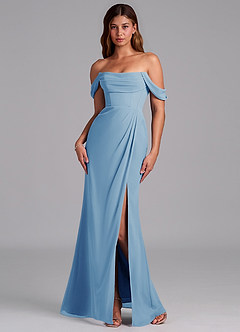 Azazie Johana Bridesmaid Dresses Steel Blue Mermaid Off the Shoulder Chiffon Convertible Dress image7