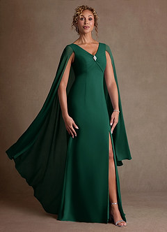 Azazie Boudica Klänningar till brudens mor Klä A-Line i Chiffong Plisserad Smaragdgrön image1