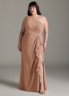 Azazie Liza Bridesmaid Dresses Champagne Rose Mermaid One Shoulder Chiffon Dress image1