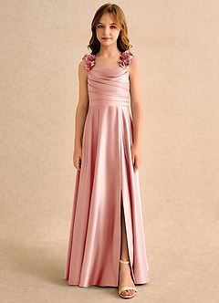 Azazie Rosita Girls Formal Robe Demoiselle D'honneur Fillette Robe Trapèze en Mat Satiné Plissée Rosette image3