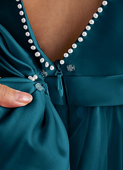 Azazie Cookie Blumenmädchenkleider A-Linie Schleifen Tüll Kleid Tintenblau image5