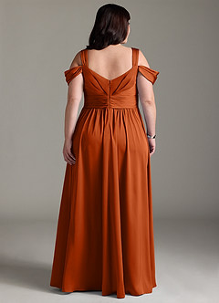 Azazie Lianne Bridesmaid Dresses Burnt Orange A-Line Off the Shoulder Stretch Satin Dress image17