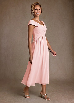 Azazie Mirta 신부의 어머니 드레스 A라인 주름진 플로럴 번아웃 티 길이 드레스 image3