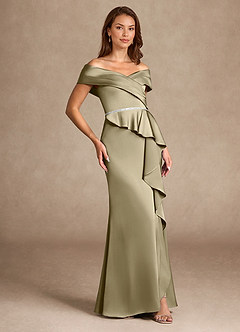 Azazie Dareia Mother of the Bride Dresses Moss Green Mermaid Off the Shoulder Stretch Satin Dress image4