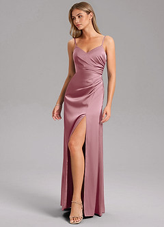 Azazie Azuree Bridesmaid Dresses Vintage Mauve A-Line Pleated Stretch Satin Dress image4