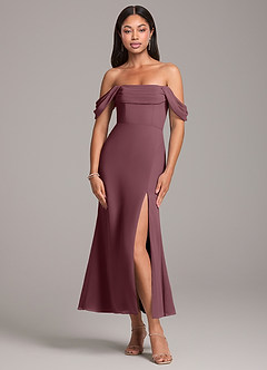 Azazie Saige Jurken voor bruidsmeisjes Converteerbaar Jurk van Chiffon met Kolom Off the Shoulder Sangria image1