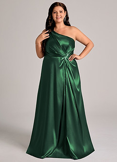 Azazie Brooke Bridesmaid Dresses Dark Green A-Line One Shoulder Metallic Satin Dress image10