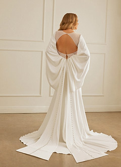 Christian Siriano Bridal for Azazie 2001 Wedding Dresses Plunging Cape Sleeve Crepe Back Satin Mermaid Gown image12