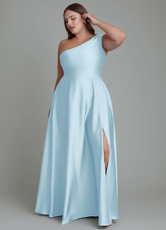 Azazie Melanie Brudtärnklänningar Klänning av A-linje i Stretch Satin Off the shoulder Himmelsblå image9