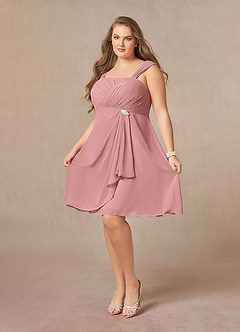 Azazie Olivia Mother of the Bride Dresses Dusty Rose A-Line Square Neckline Pleated Chiffon Dress image10