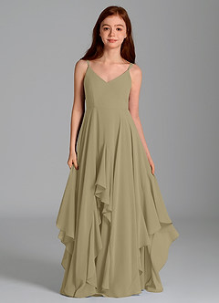 Azazie Karan Junior Robe Trapèze en Mousseline de soie Vert Mousse image4