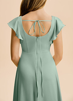 Azazie Bondi Junior Vestido Agave de Satén Elástico de Corte en A con Abertura lateral image6