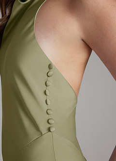 Azazie Sahara Final Sale Agave A-Line Pleated Stretch Satin Dress image5