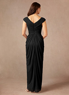 Azazie Lisolette Mother of the Bride Dresses Black Sheath Pleated Mesh Dress image6