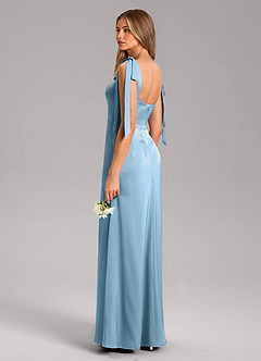 Azazie Frostine Bridesmaid Dresses Steel Blue A-Line Bow Stretch Satin Dress image6
