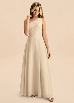 Azazie Phaedra Junior Champagne A-Line Pleated Chiffon Dress image6