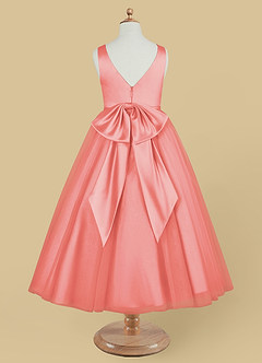 Azazie Marybell Flower Girl Dresses Coral A-Line Bow Tulle Dress image6