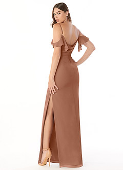 Azazie Emeralda Bridesmaid Dresses Bronzer Sheath Off the Shoulder Chiffon Dress image4