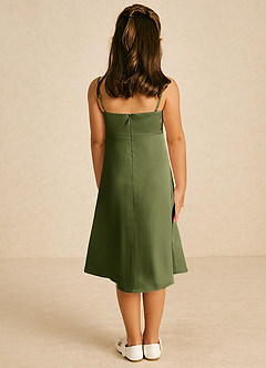 Azazie Zuzu Flower Girl Dresses Olive A-Line Spaghetti Strap Stretch Satin Dress image2
