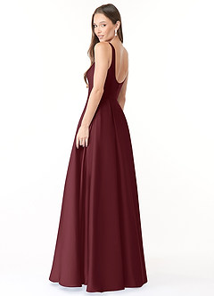 Azazie Neve Bridesmaid Dresses Cabernet Ball-Gown with Pockets Stretch Satin Dress image4