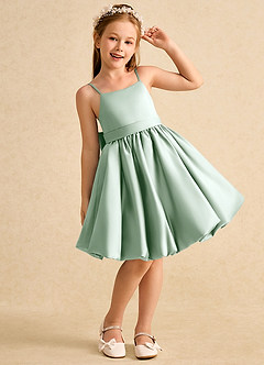 Azazie Davine Flower Girl Dresses Agave A-Line Spaghetti Strap Matte Satin Dress image4