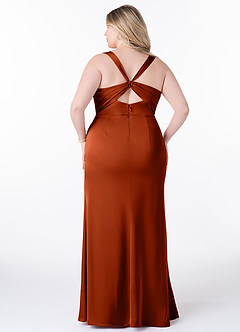 Azazie Mero Bridesmaid Dresses Paprika Sheath Pleated Stretch Satin Dress image7