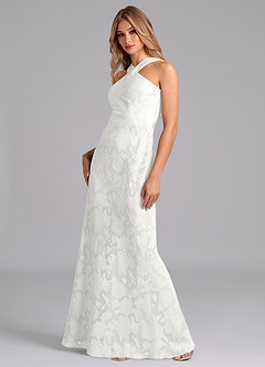 Azazie Doretta Vestidos de damas de honor Vestido de Blanco de Devorado Floral de Corte Sirena con Plisado image4