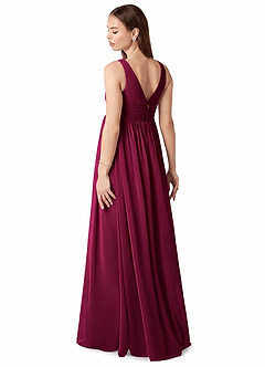 Azazie Yetta Maternity Bridesmaid Dresses A-Line V-Neck Gathered Chiffon Floor-Length Dress image5