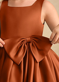 Azazie Jessie Flower Girl Dresses Burnt Orange A-Line Bow Matte Satin Dress image8
