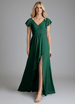 Azazie Omari Bridesmaid Dresses Emerald A-Line Chiffon Dress image3