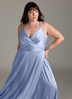 Azazie Davis Bridesmaid Dresses Ice A-Line Pleated Stretch Satin Dress image11