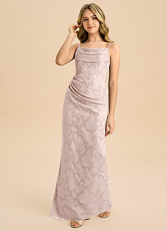 Azazie Mai Junior Blushing Pink Sheath Pleated Floral Burnout Dress image6