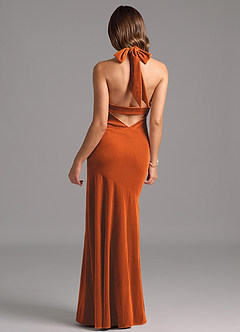 Azazie Drita Bridesmaid Dresses Burnt Orange A-Line Pleated Velvet Dress image6