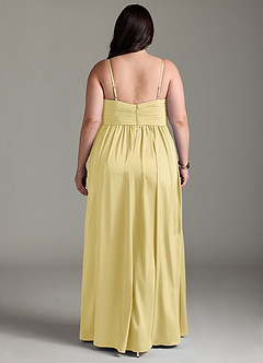 Azazie Alia Bridesmaid Dresses Lemon Sorbet A-Line Pleated Stretch Satin Dress image9