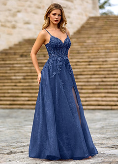 Milliener Bleu Marine Robe de bal en tulle à fleurs image6