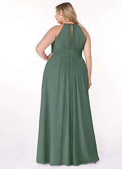 Azazie Bonnie Bridesmaid Dresses Eucalyptus A-Line Keyhole Ruched Chiffon Dress image2