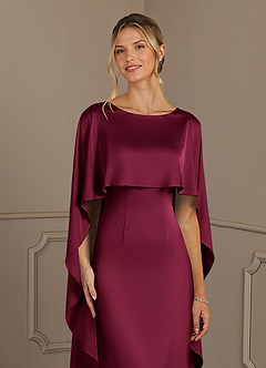 Azazie Eli Mother of the Bride Dresses Burgundy Sheath Boatneck Stretch Satin Dress image5