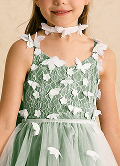 Azazie Darlina Robe Demoiselle D'honneur Fillette Robe Princesse en Tulle Dentelle Ivoire Matcha image10