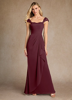 Azazie Belfast vestidos de madre de la novia Vestido de Cabernet de Malla de Recto con Encaje image4