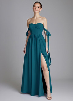Azazie Ayanna Bridesmaid Dresses Ink Blue A-Line Off the Shoulder Chiffon Dress image6