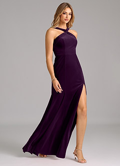 Azazie Rue Bridesmaid Dresses Grape A-Line Pleated Velvet Dress image6